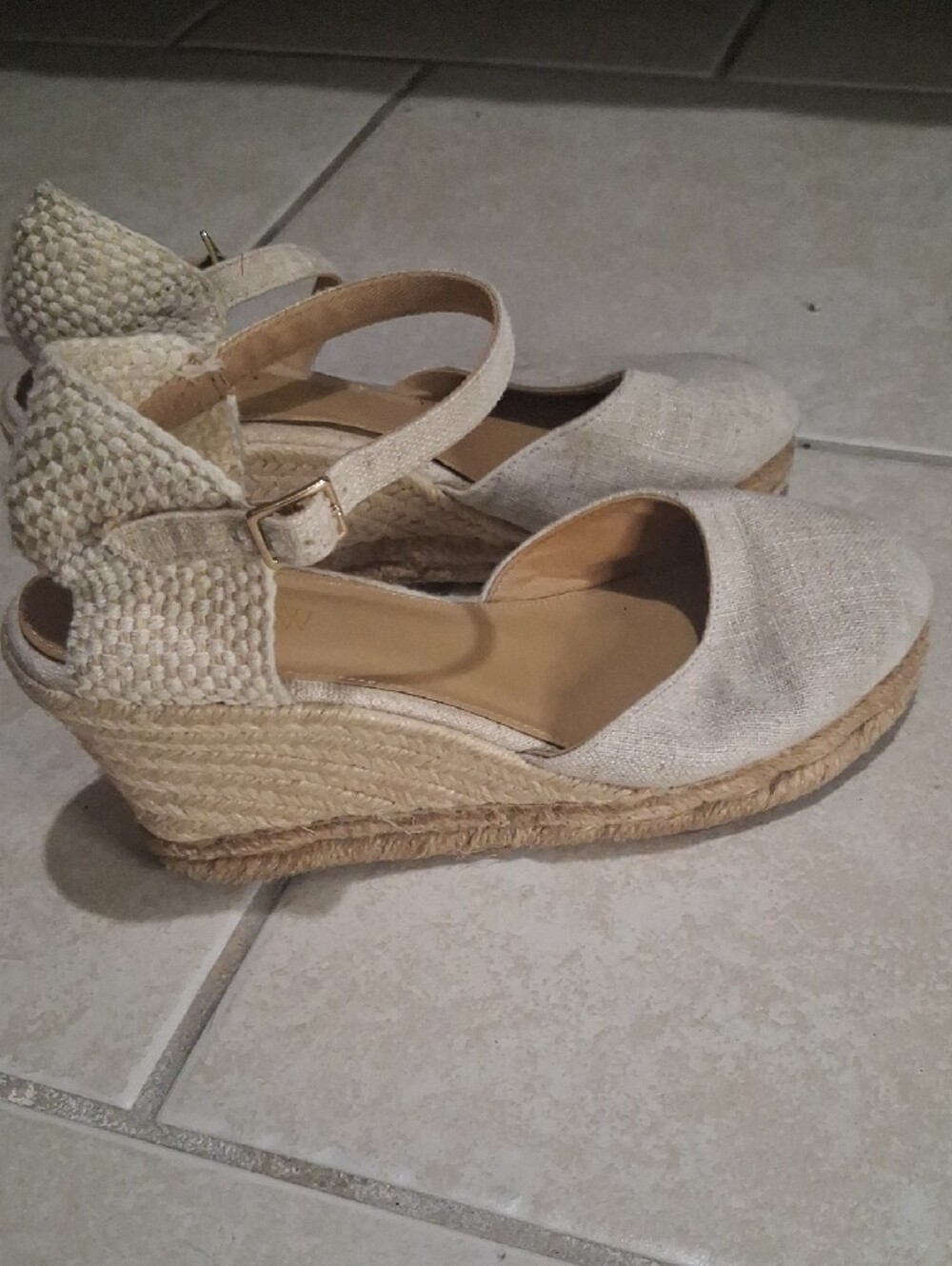 J. Crew Womens Sz 6.5 Tan & Gold Espadrille Wedge Sandals